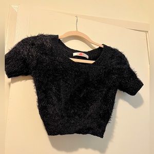 Fury fuzzy black crop sweater - y2k - 90s